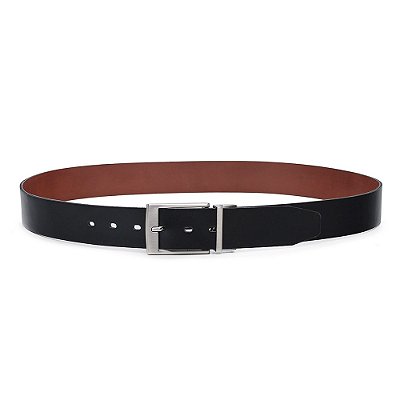 Cinto Masculino Dupla Face, Fivela Giratoria Couro Legitimo, Cor Preto e Caramelo, Ref: A010